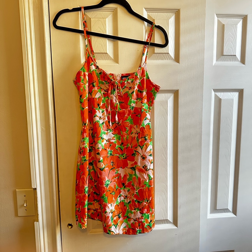 Petite Tie Front Mini Dress with Pink and Orange Floral